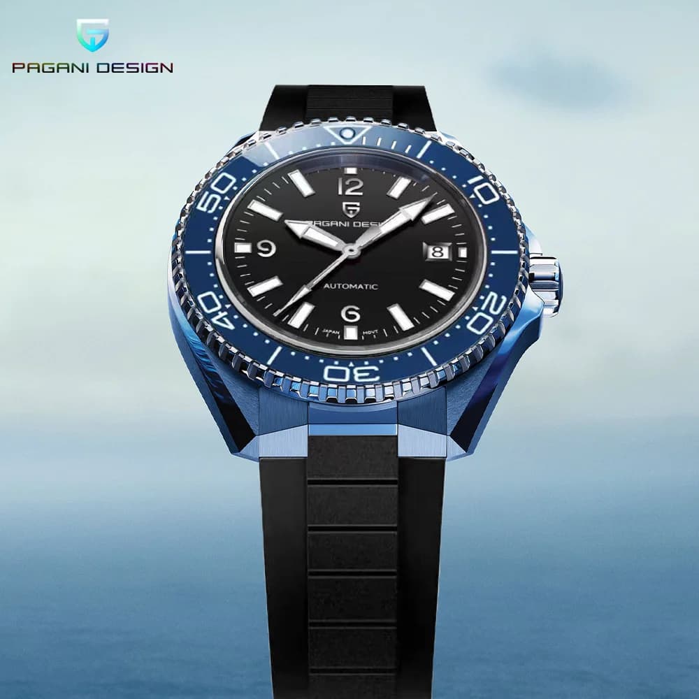 Pagani Design Nuovo Orologio Meccanico da Uomo con Vetro Zaffiro, Cinturino in Acciaio Inox e Gomma, Impermeabile 100m, Orologio Automatico da Immersione