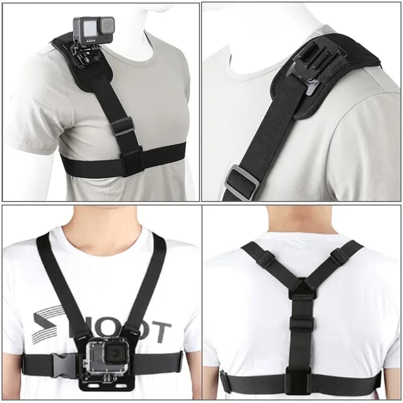 Cintura Pettorale Regolabile con Gancio a J per GoPro Hero 13 12 11 10 9 8 7 AKASO SJCAM DJI OSMO Action Camera