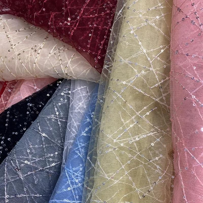 Openwork Lace Sequin Fabric Sheer Netting for DIY Wedding Tablecloth Background Decoration Party Costumes