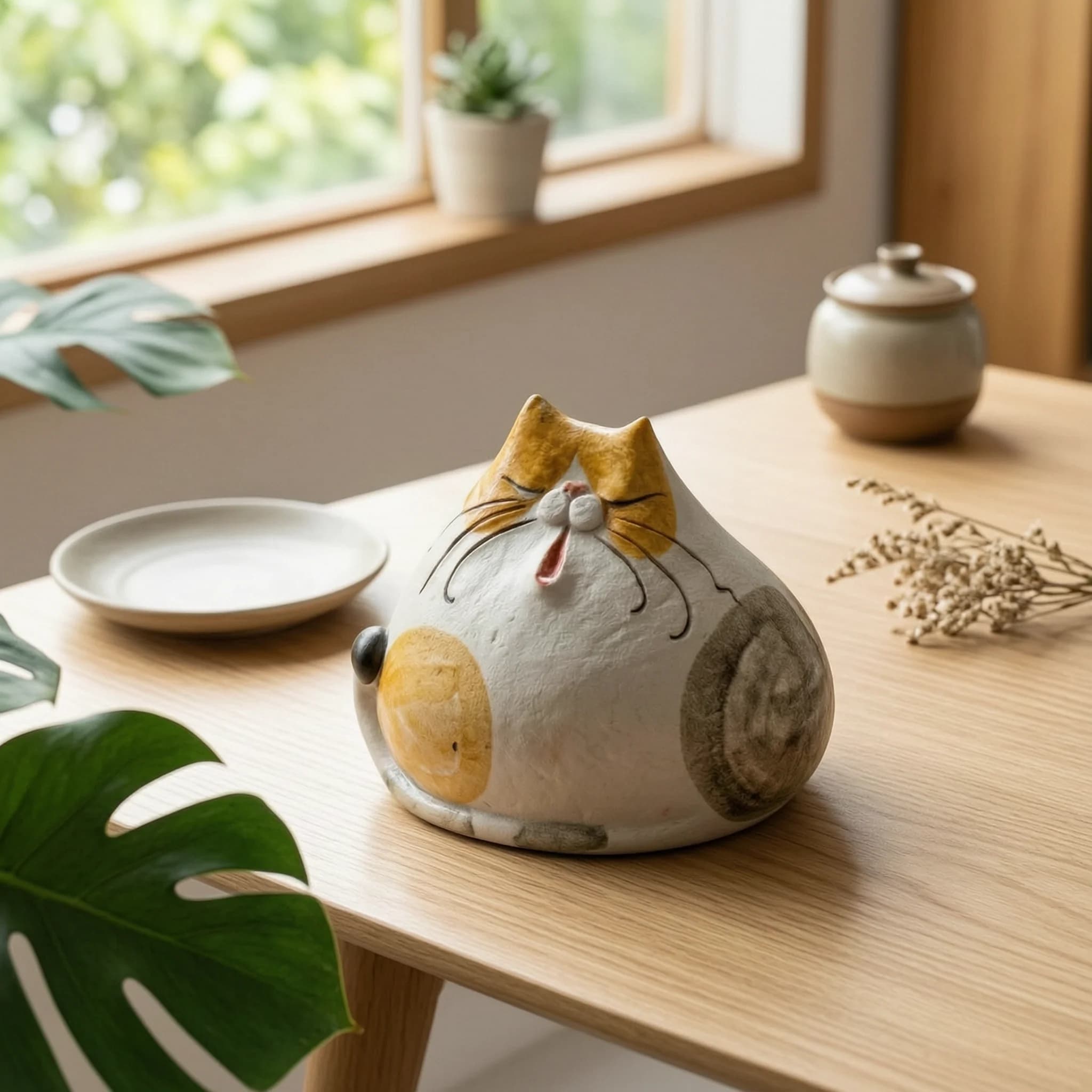 Cute Textured Cat Figurine Ornament Home Decor Ceramic Cat Figurine Good Luck