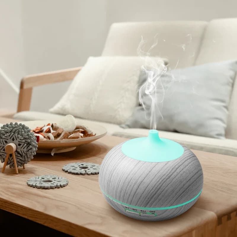 Diffusore di Oli Essenziali da 550ml Effetto Legno Aggiornato con 6 Oli, Luci LED a 7 Colori, Telecomando, Umidificatore Silenzioso per Aromaterapia, Casa