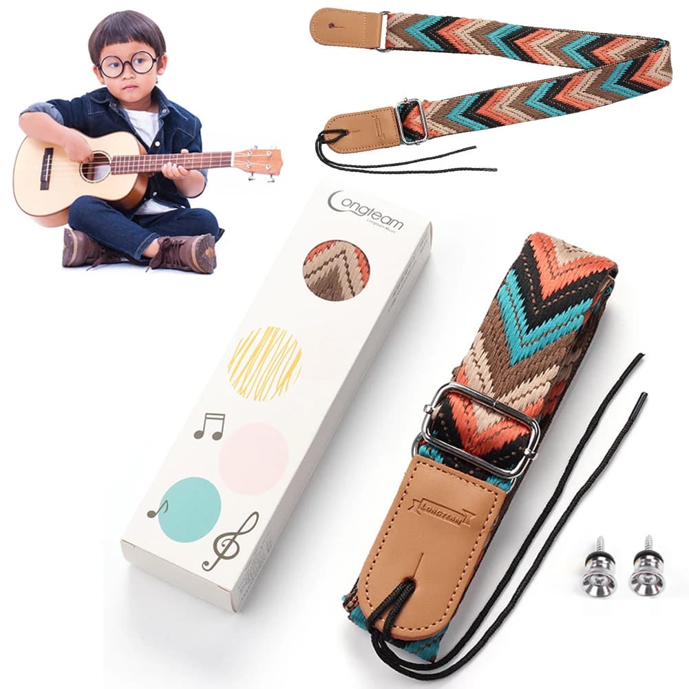 Multicoloured Ukulele Strap Adjustable Jacquard Embroidered Straps for Classical Guitar Mandolin Banjo