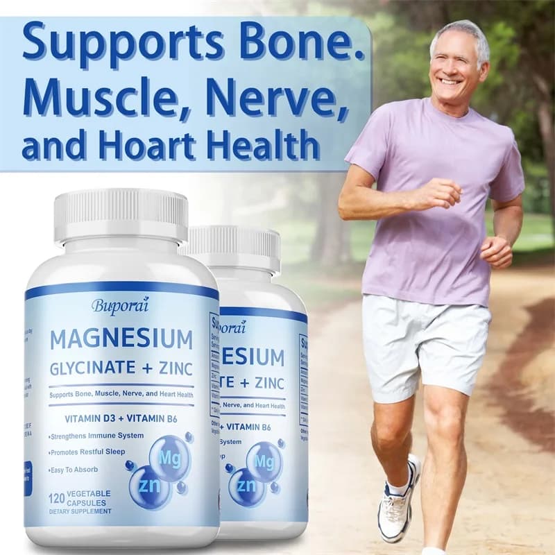 Magnesium glycine supplement + zinc: beneficial for the health of muscles, nerves and bones, relieves leg cramps, supports the immune system