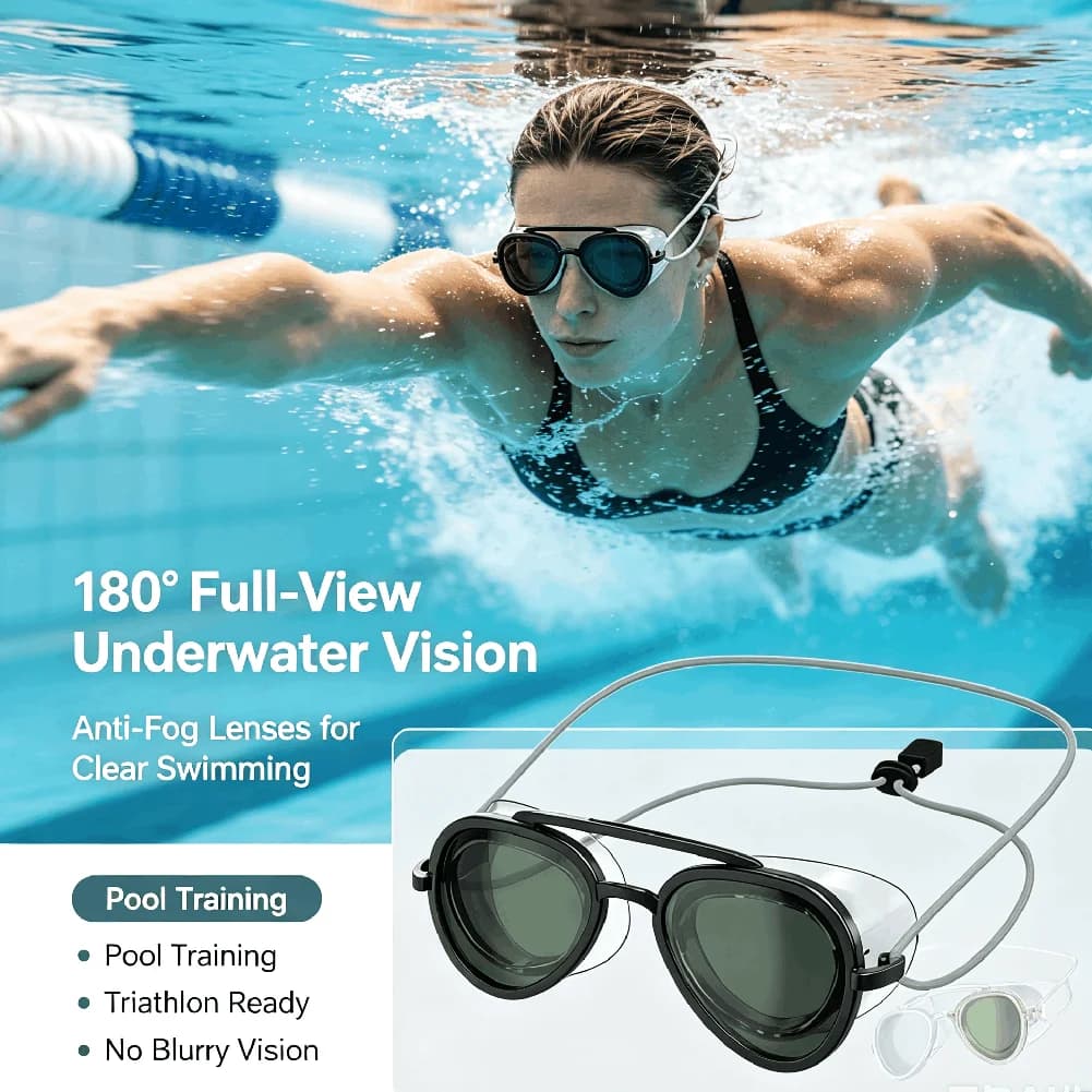 Full View Anti Fog Swimming Goggles Retro Pilot Frame Leakproof Silicone Seal Adjustable Elastic Strap Professional Swim Glasses