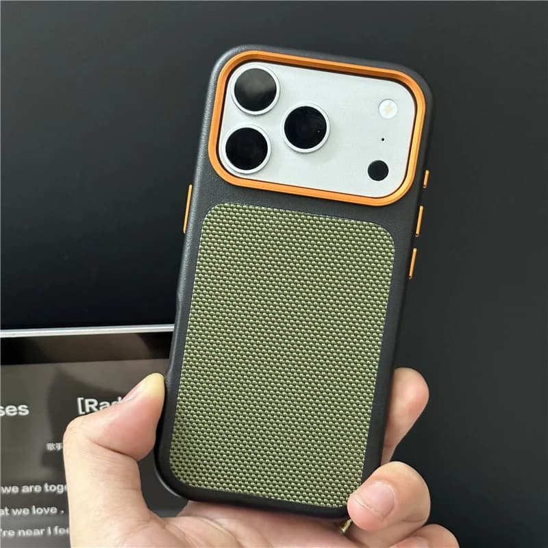 Luxury Tech Woven Canvas Magnetic PU Leather Case For iPhone 17Pro 17Pro Max For Magsafe Matte Hit Color Hard Protective Cover