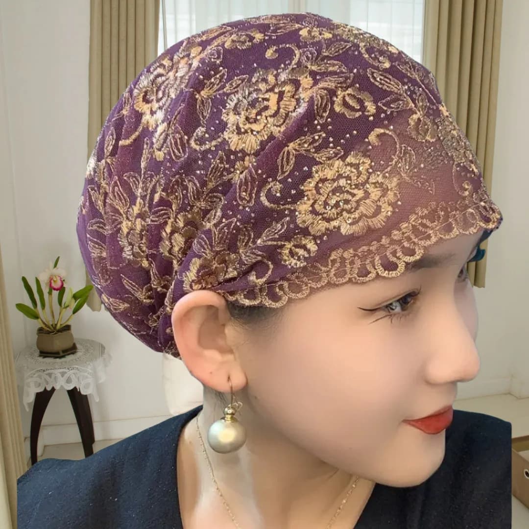 Summer new thin lace hat headband hat rose embroidery headscarf hat fashion cover white hair broken hair mother