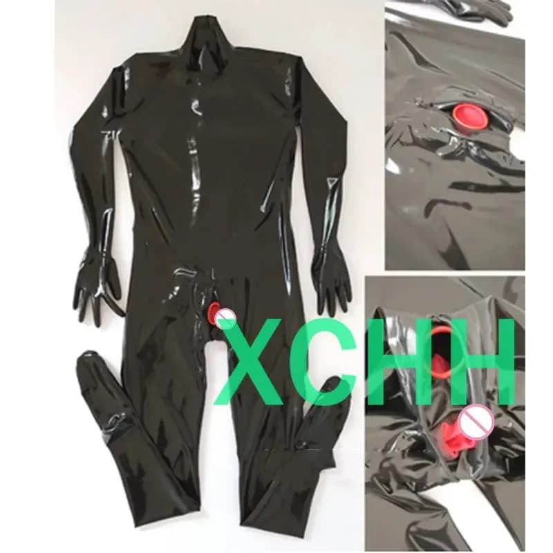 Guanti da uomo sexy in lattice catsuit fatti a mano con cerniere Croth Body con copertura completa con foro anteriore e posteriore BB504b;4.f'7;j,3'