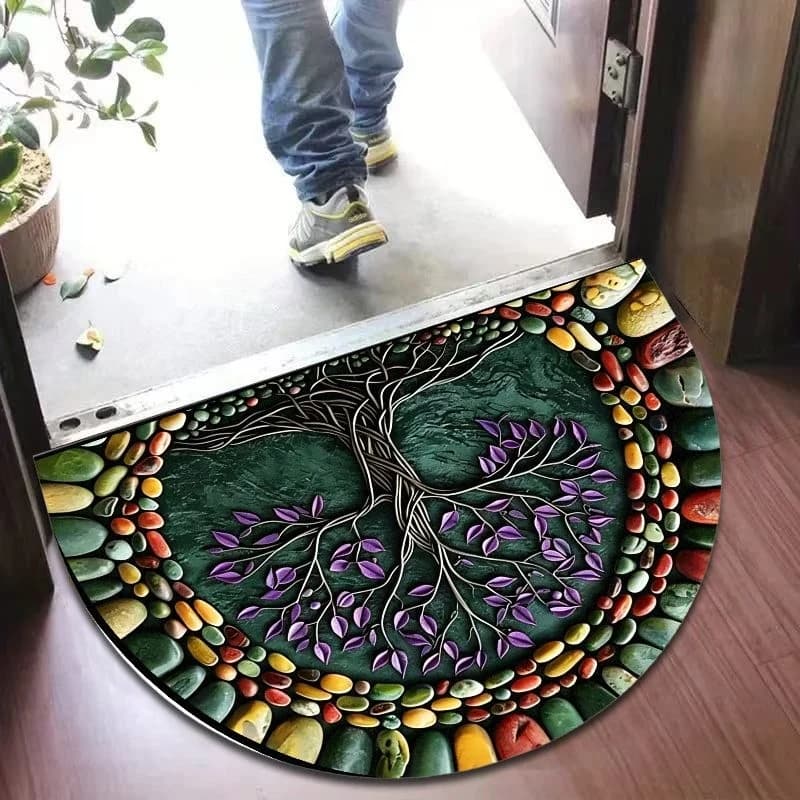VIKAMA Life Tree Tappetino per porta a semicerchio, resistente e antiscivolo, per ingresso, tappeto decorativo per porta d'ingresso