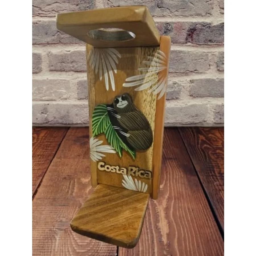 .Chorreador, Costa Rican handcrafted foldable wooden pour-over coffee maker.Includes a reusable cloth filter.Embedded Sloth woo