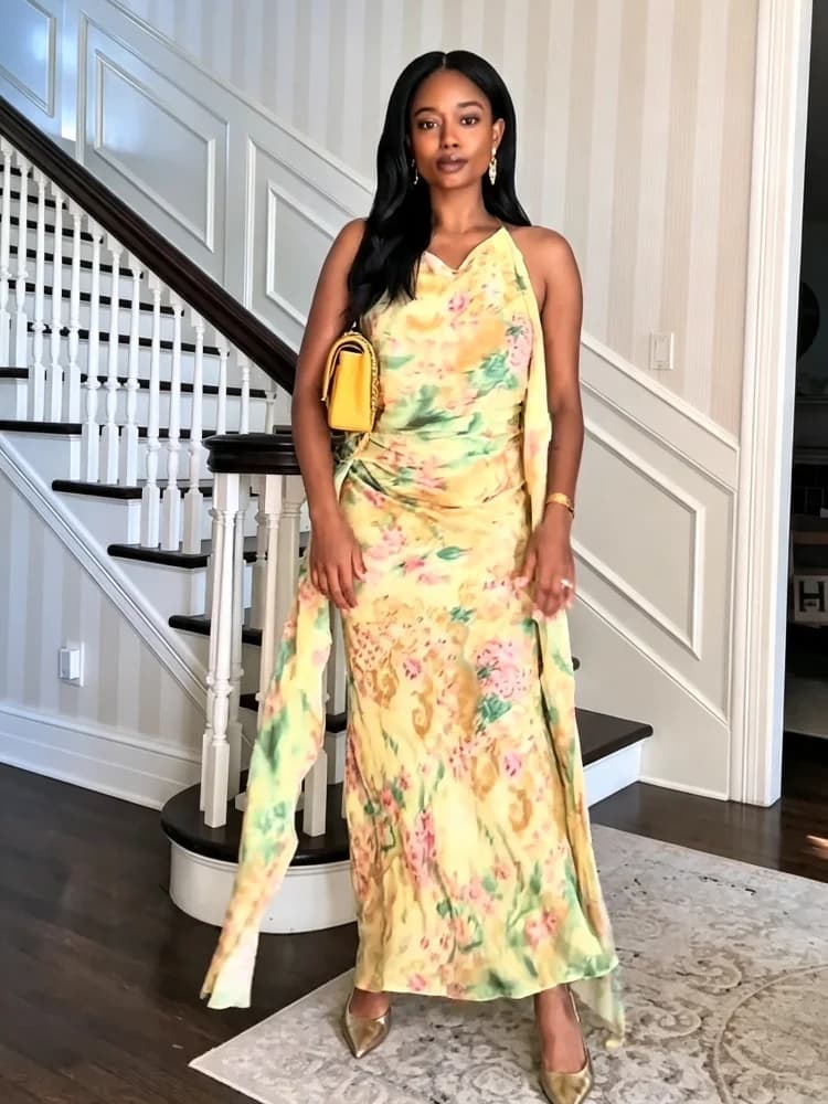 Women's Floral Print Maxi Dress Spaghetti Strap Square Neck Backless Tie Back Ruched Long Dress Summer Beach Vacation Maxi Robes