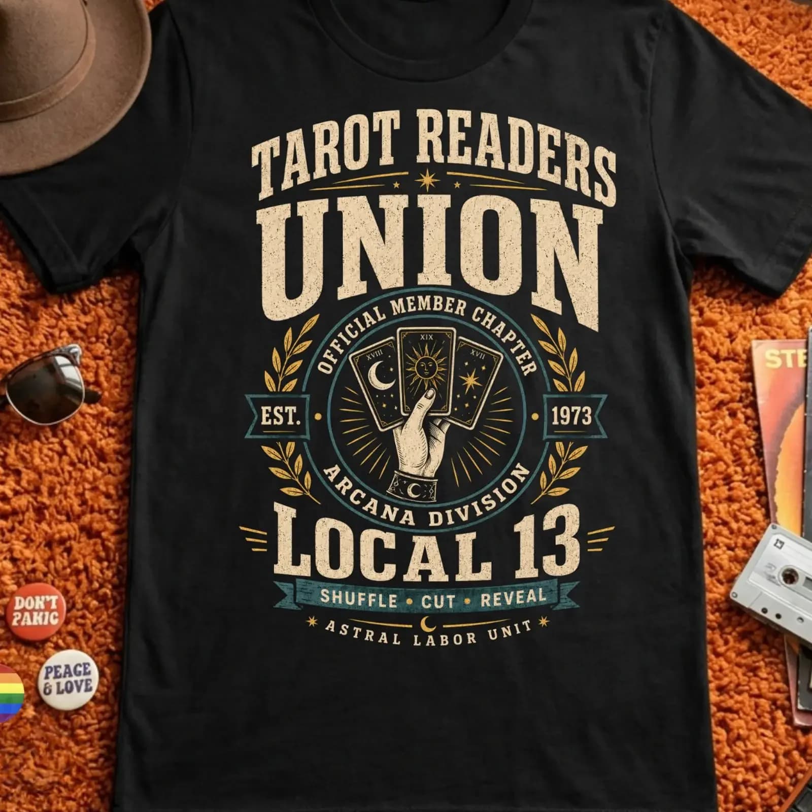 Tarot Readers Union Local 13 T Shirt Witchy Card Reading Black XS 5XL vintage Washed Soft Stretched Stylish Comfortable homme