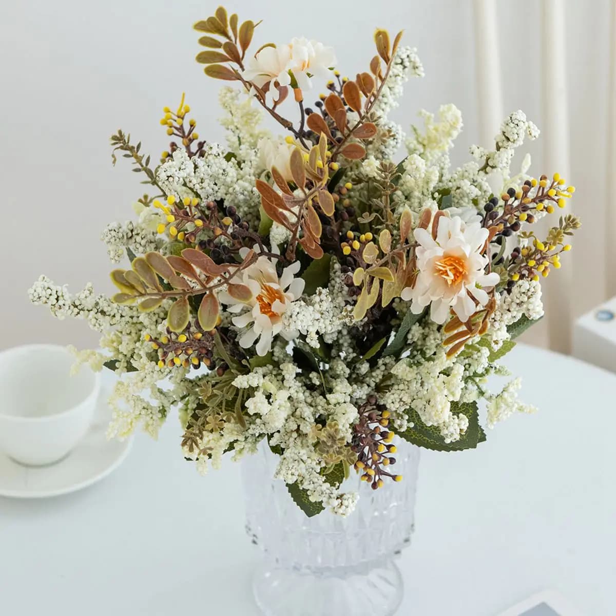 1/3 Pieces Artificial Silk Flowers, Chrysanthemum Plants, Bubble Grass for Fai-da-Te Decorations, Home, Garden, Weddings and Bouquet by Bride