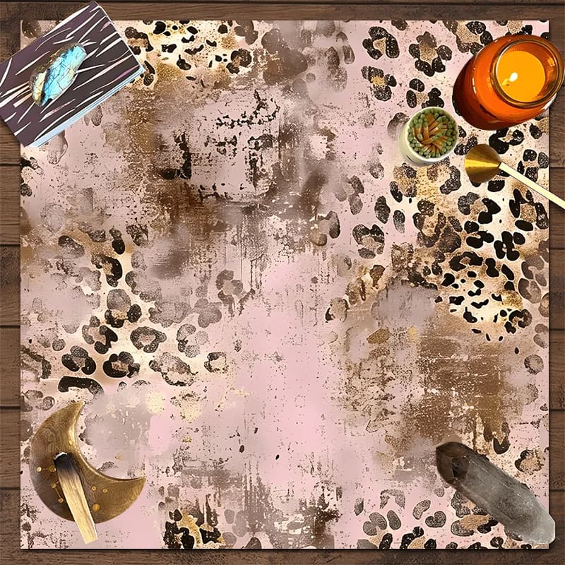 Tappeto per Altare VIKAMA in Oro Rosa con Stampa Leopardo, Tappetino per Divinazione e Rituali Misteriosi, Decorazione Atmosferica per Stregoneria