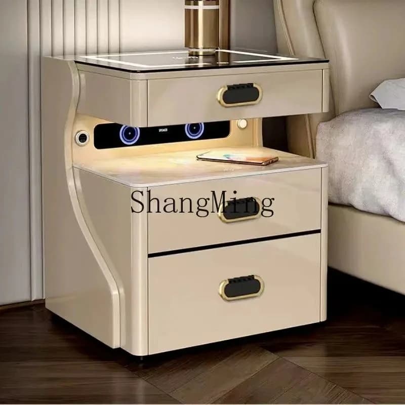 Comodino Intelligente FG con Ricarica Wireless Integrata, Serratura con Impronta Digitale e Bluetooth, Cassaforte Moderna e Semplice