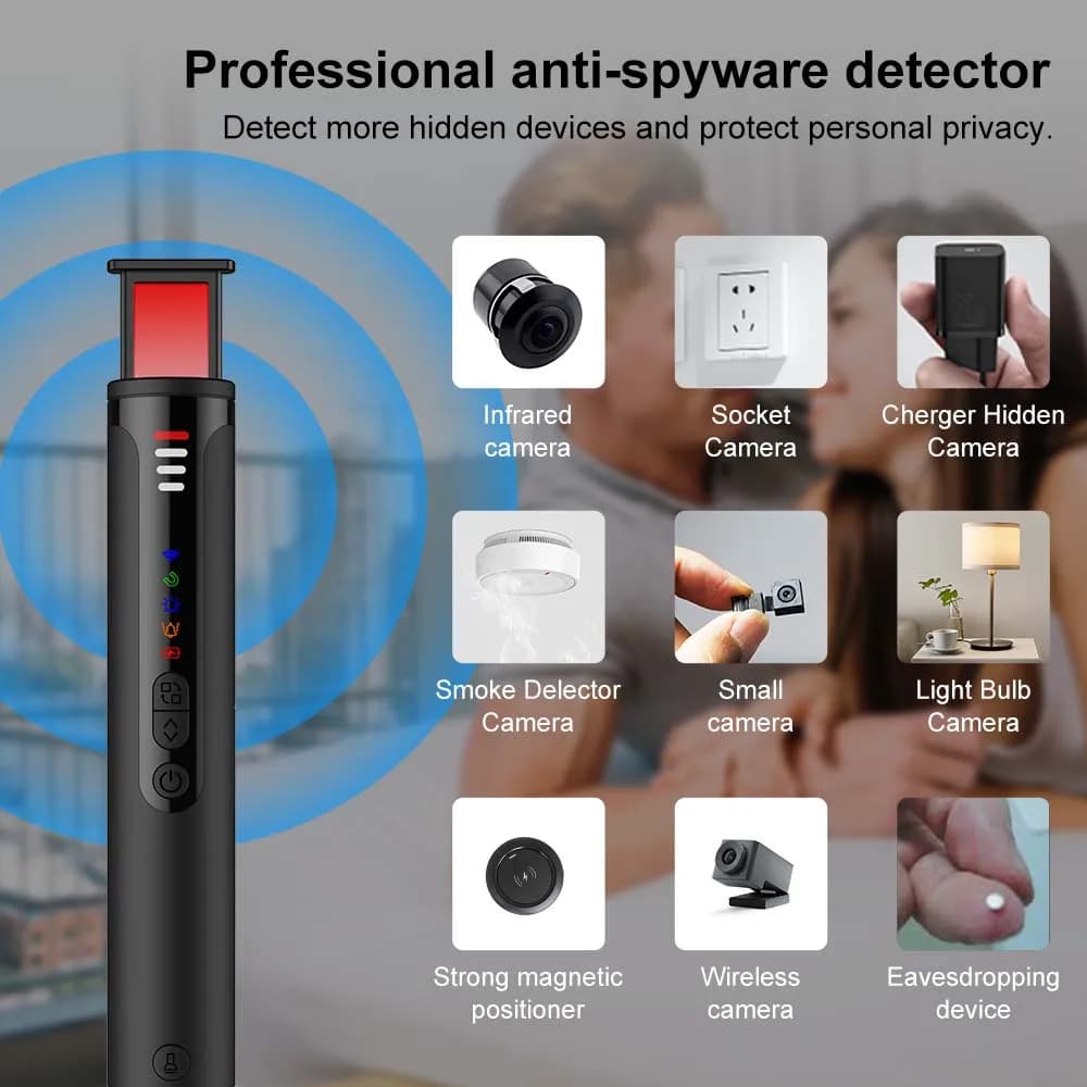 Rilevatore Professionale Anti-Spia per Telecamere Nascoste, Scanner RF per Segnali GPS, Rilevatore di Lenti Segrete e Microfoni Spia, Protezione e Allarme di Sicurezza