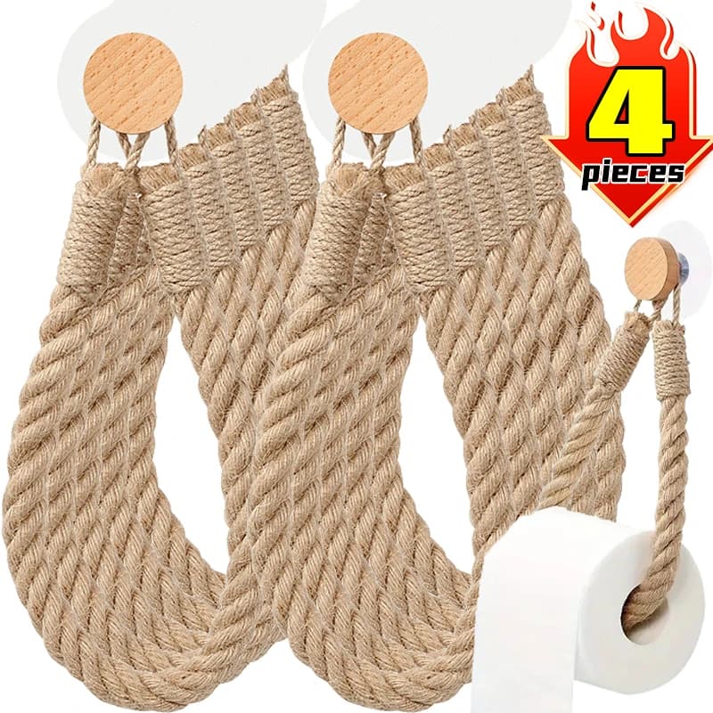 4/1pcs Hemp Rope Towel Holder Wall Mounted Rack Toilet Roll Paper Storage Holders Wall Hanging Ropes Hooks Bathroom Accessories