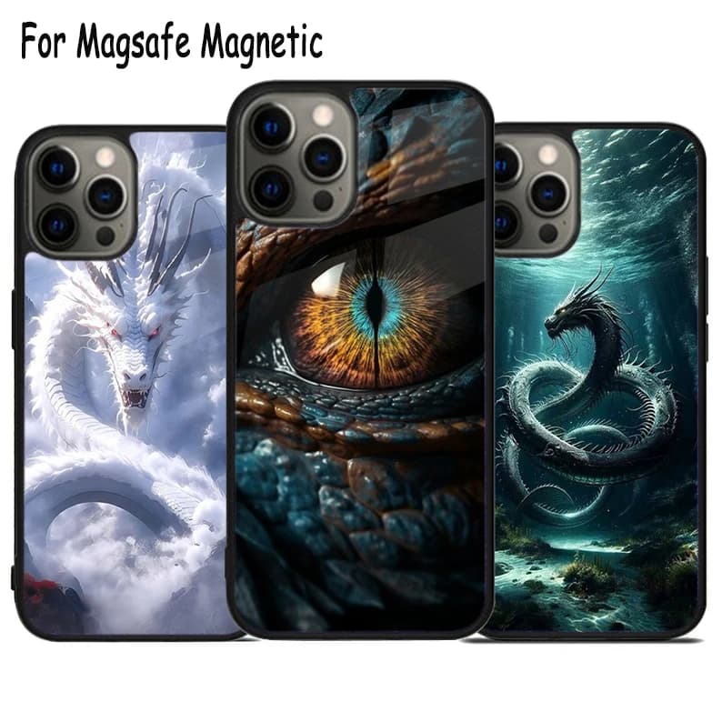 Custodia per telefono con ricarica wireless Legendary Dragon per iPhone 17 Air 15 16 16e 14 13 11 12 Pro Max Plus, cover magnetica Magsafe con paraurti