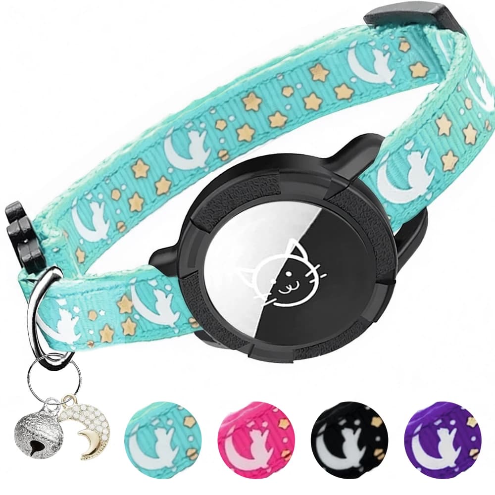 per collare per animali Apple Tag con supporto AirTag e ornamento lunare per collare per gattini ragazza ragazzo gatti, collare per cani di piccola taglia accessori per gattini