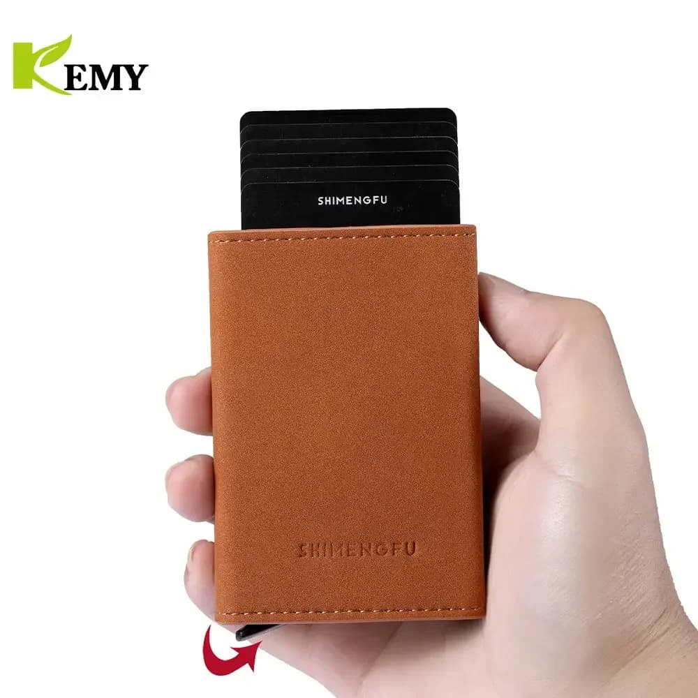 Custodia porta carte di credito con borsa, finestra identificativa, blocco RFID, portafoglio da uomo pop-up automatico in pelle e metallo per carte e note