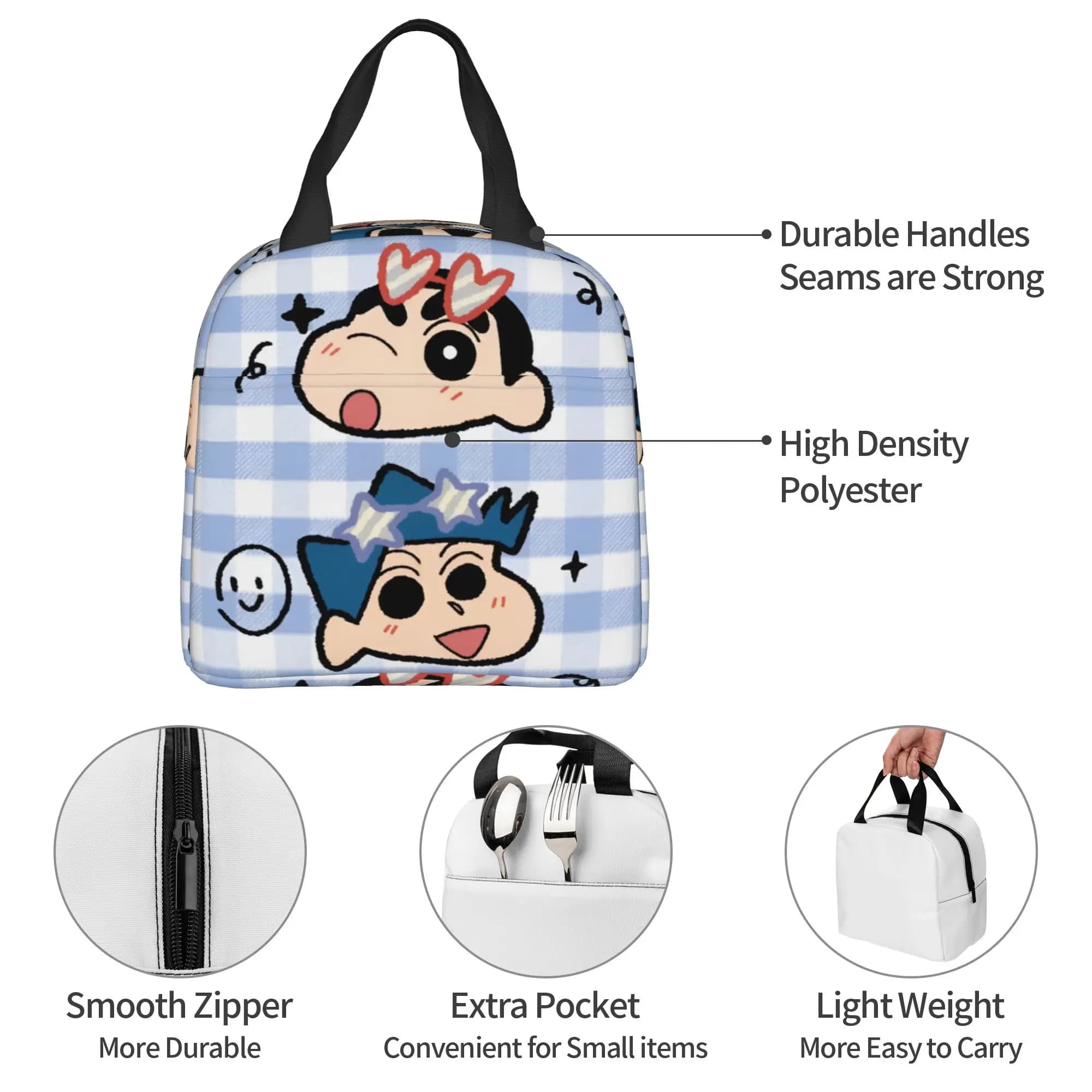 Crayons S-Shinchans Insulated Lunch Bag Waterproof Japan Cute Comic Funny Cartoon Thermal Cooler Lunch Box Office Picnic Travel