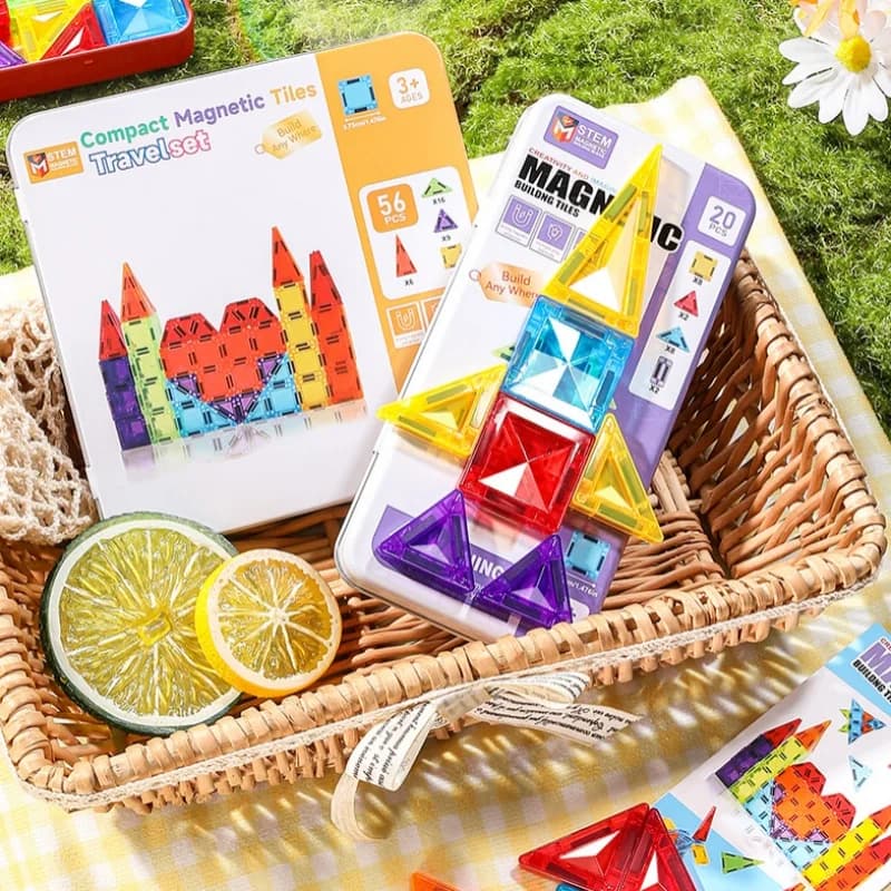 DIY Magnetic Building Blocks set Mini Size Tiles with Portable Iron Box Educational Magnet Toys for Kids Gift
