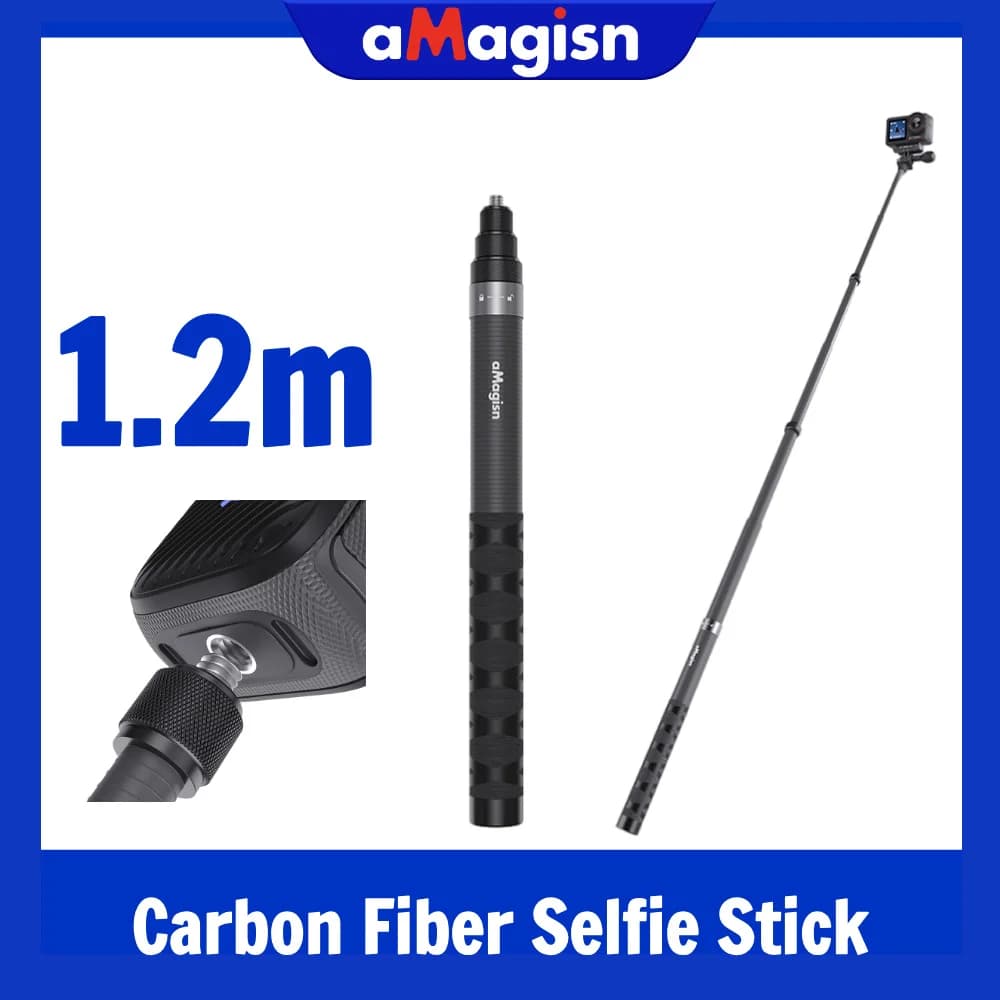 aMagisn Selfie Stick da 1,2 m per 360 ° Monopiede invisibile in fibra di carbonio per fotocamera panoramica per Gopro Max DJI Osmo 360 Insta360 X3 X4 X5