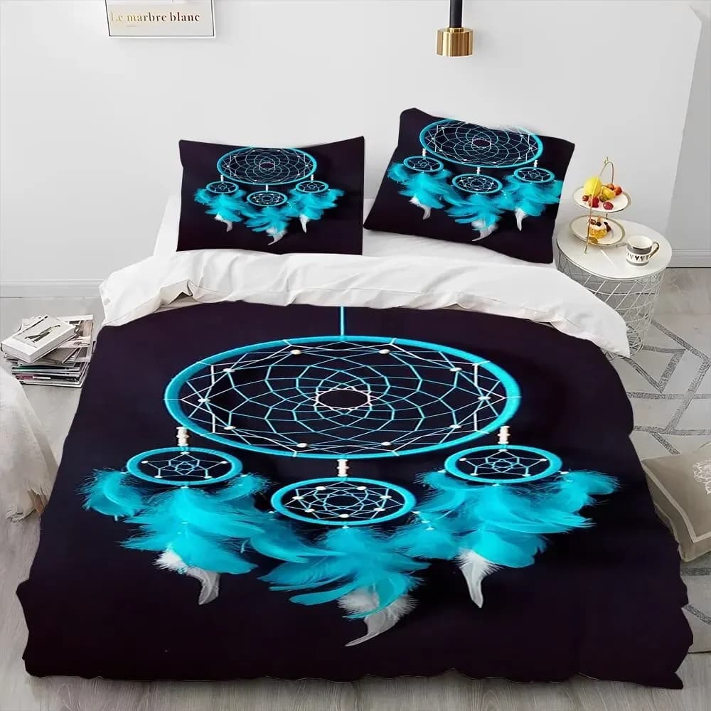 Fashion DreamCatcher Feather Owl Comforter Bedding Set,Duvet Cover Bed Set Quilt Cover Pillowcase,King Queen Size Bedding Set