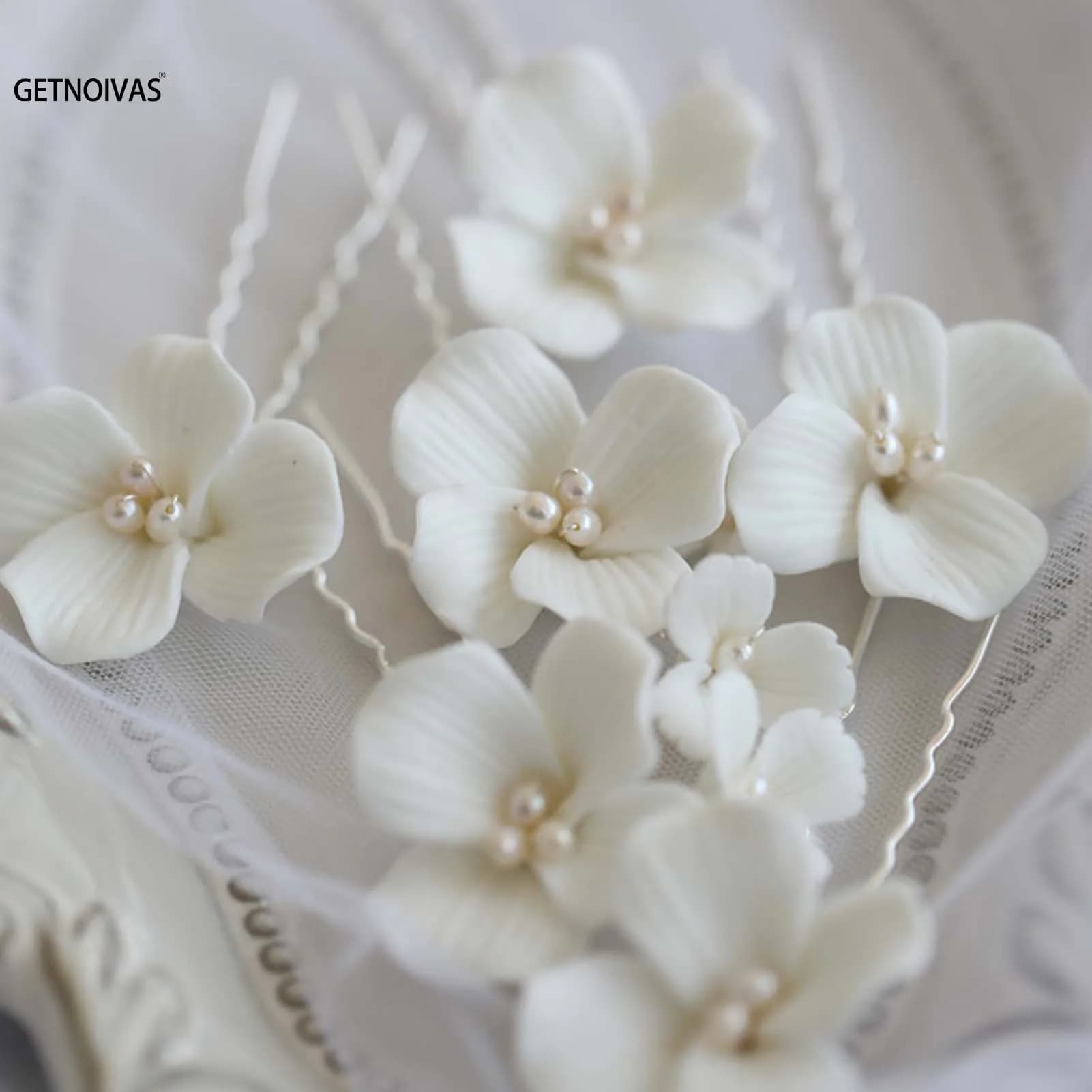 Fermagli per Capelli Semplici in Ceramica Bianca con Fiori, Fermagli Nuziali, Gioielli da Sposa, Accessori per Capelli da Donna, Accessori per Capelli da Matrimonio