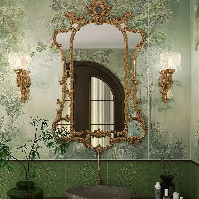 Neoclassical bathroom French retro fireplace decorative European bathroom mirror Washing wall hanging table