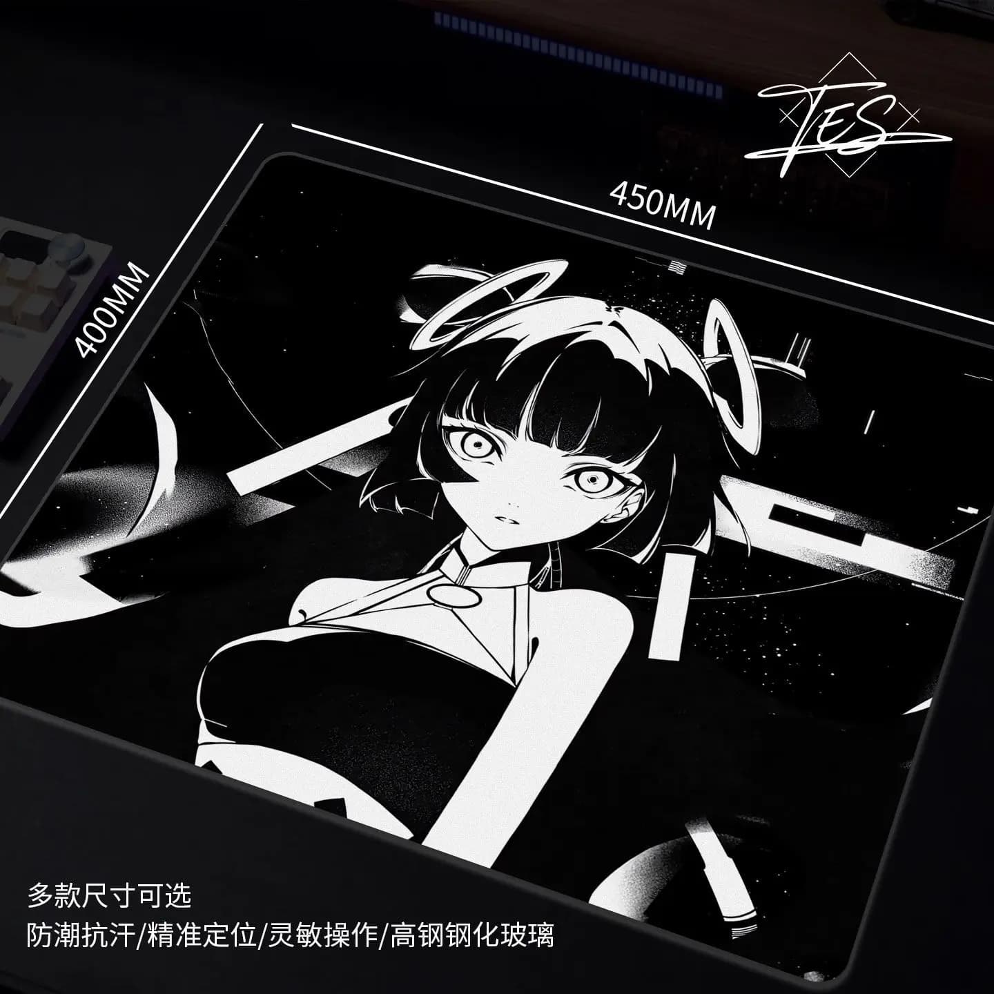 Japanese Anime Cool Girl Glass Gaming Mouse Pad Tempered Surface for FPS eSports Ultra-Smooth Glide Professional Desktop Mat