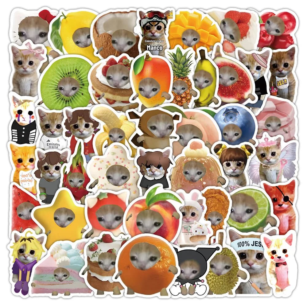 70 pezzi di cartoni animati divertenti cibo gatto meme adesivi carino graffiti adesivo per bambini giocattolo fai da te frigorifero notebook telefono decalcomanie impermeabili regalo