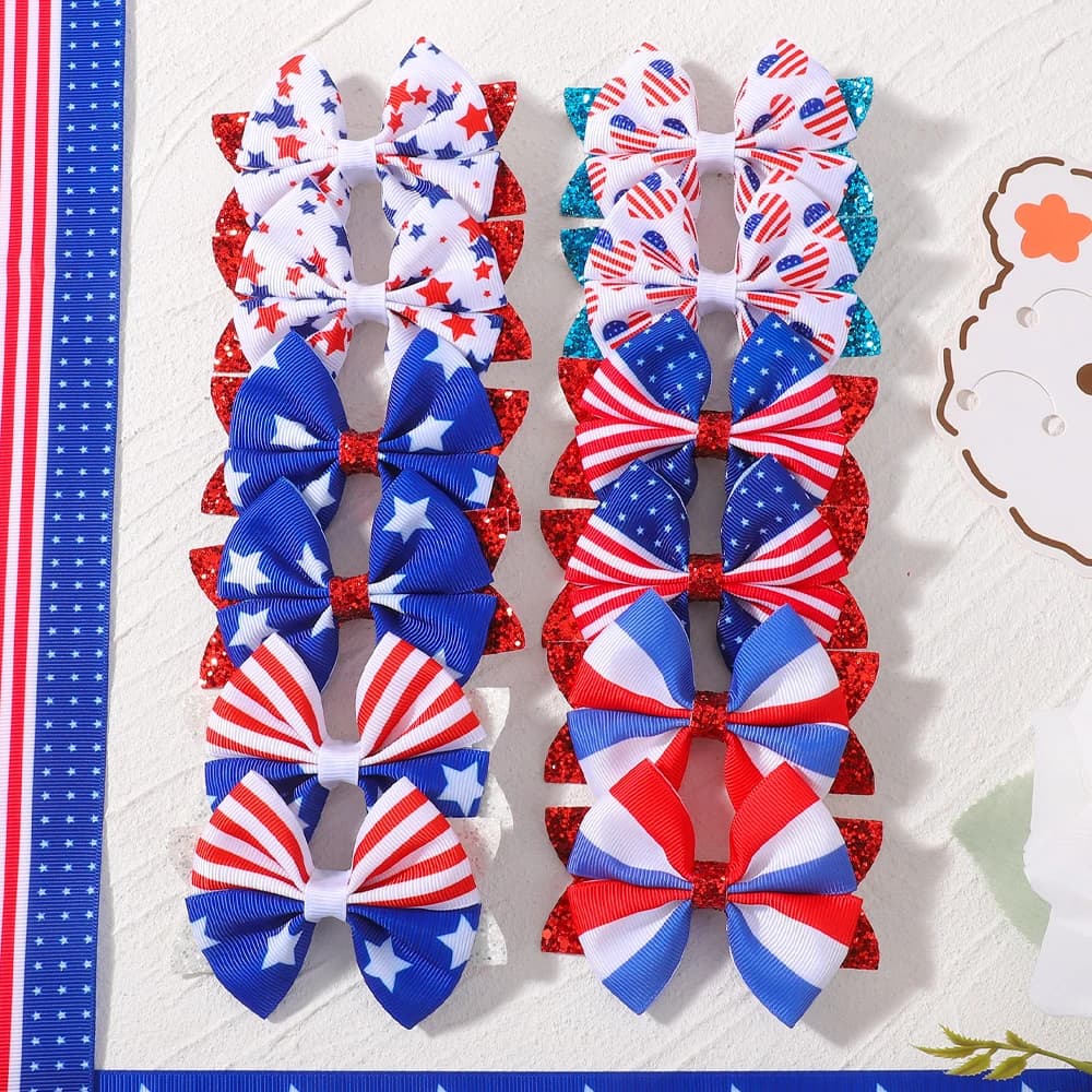 2 pz/set Nastro Archi Dei Capelli Pinze per le Ragazze 3D Stampa Star Bowknot Tornante Copricapi 4 luglio Giorno dell'Indipendenza Accessori Per Capelli