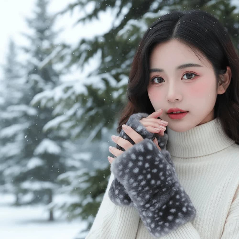 Thickened Fingerless Furry Gloves Fleece Lined Elastic Cuff Faux Fur Handwarmer Washable Fluffy Texture Plush Wrist Sleeve