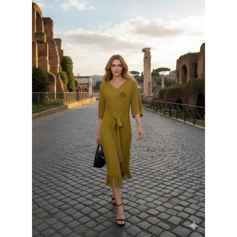 Miyake Abiti A Pieghe Plisse 2026 Primavera Nuovo Colore Solido Pieghe Cravatta in Vita Vestito Rosa Spilla Frangia Gonna Piega da Donna