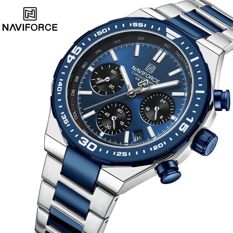 NAVIFORCE Men's Fashionable Wrist Watch Classic High Quality Stainless Steel Luxury Waterproof Quartz Watch Men's Watch With Big Dial