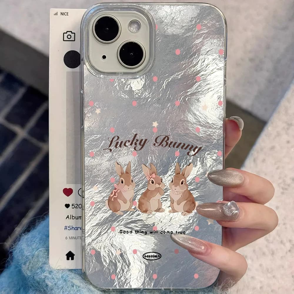 Vintage Bunnies Lucky Bunny Phone Case For iPhone 16 Pro Max 17 14 15 13 Pro Max 12 11 Pro Max Plus XR 8 Shockproof Hard Cover