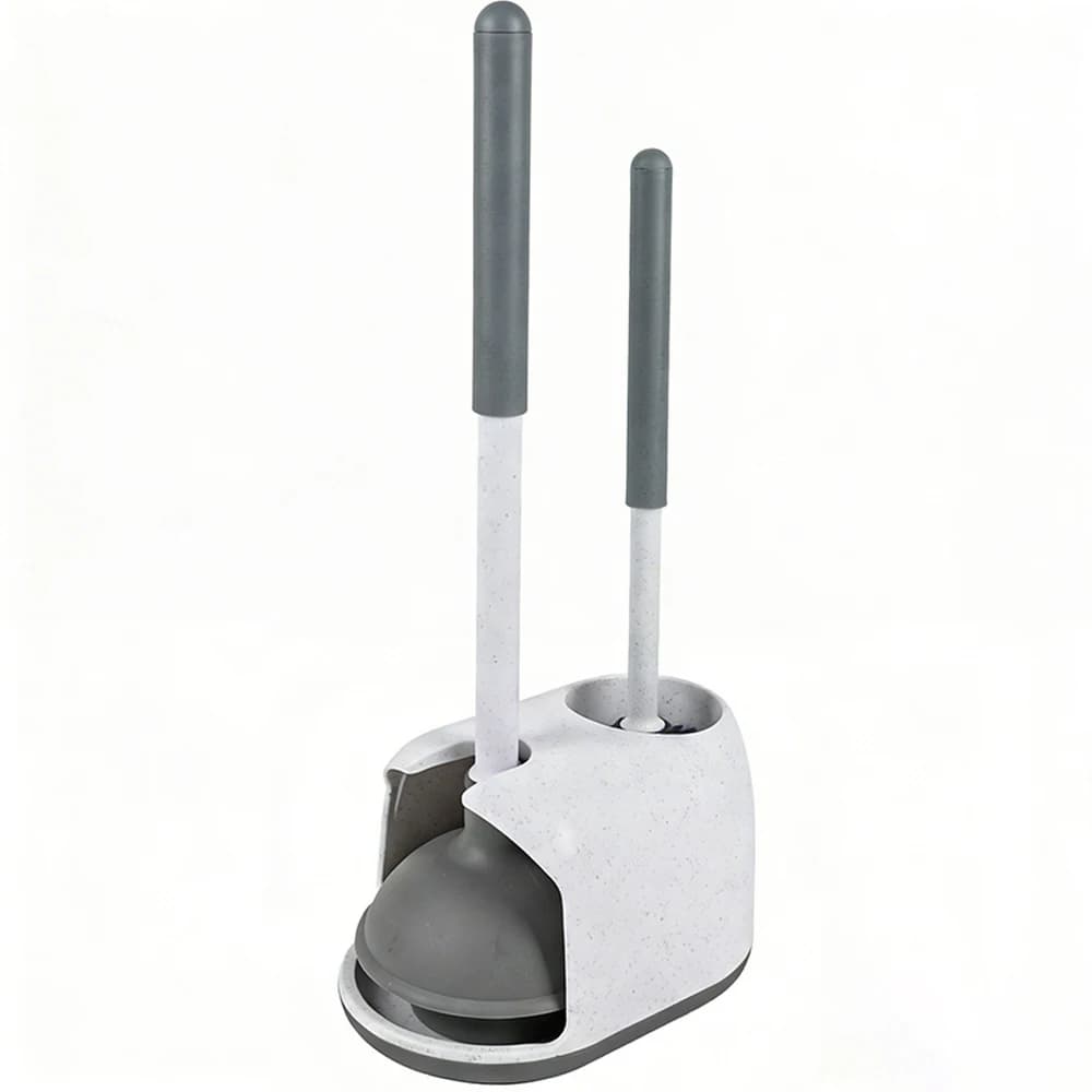 Set di 1 sturalavandini e spazzola per WC, set 2 in 1 con supporto, strumenti per la pulizia del bagno con supporto da parete
