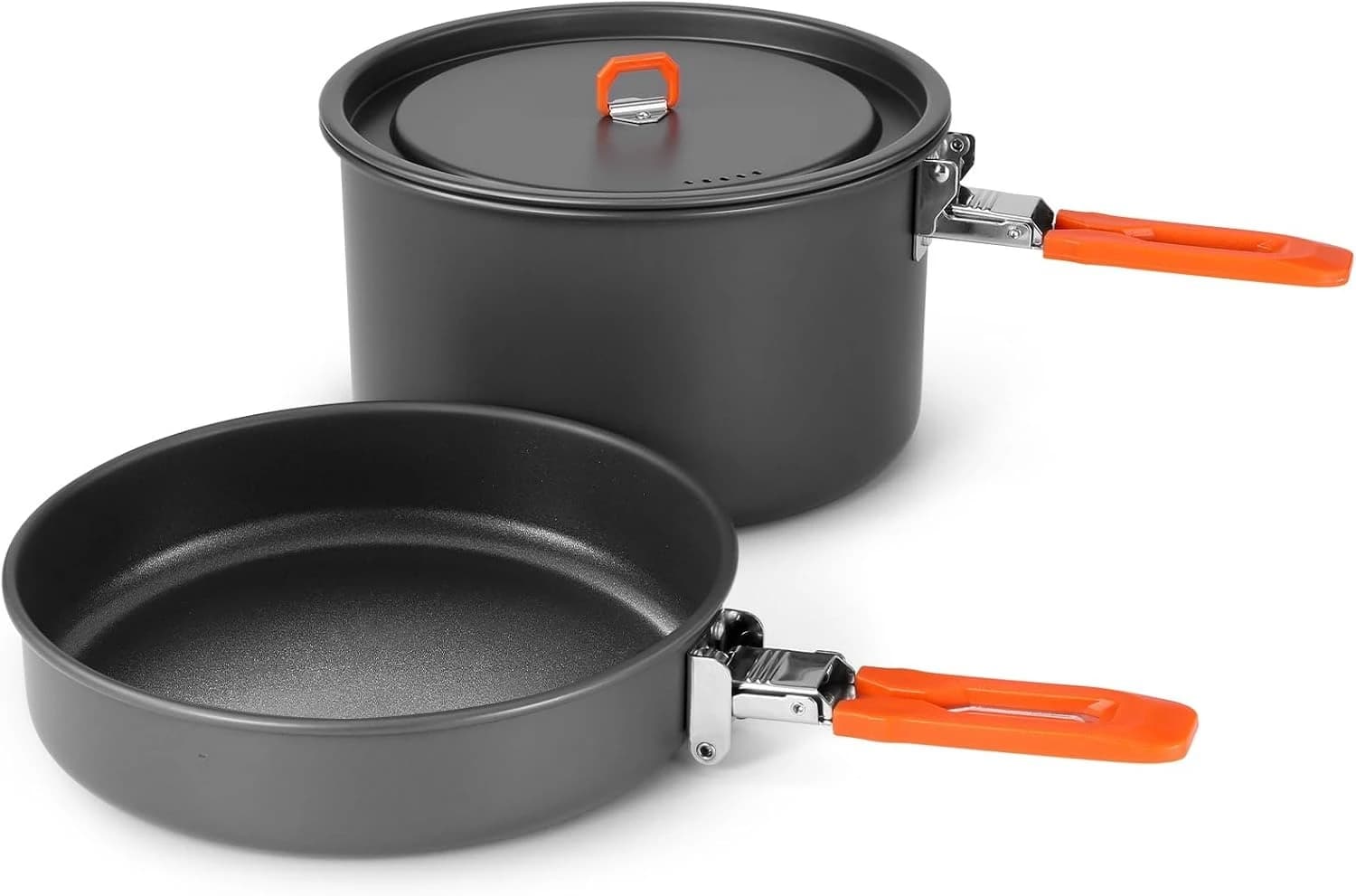 Open Fire Compatible Non Stick Camping Cookware Set Stackable Lightweight Pot Fry Pan Mess Kit With Storage Bag For Hiking Backpacking Beach Picnic