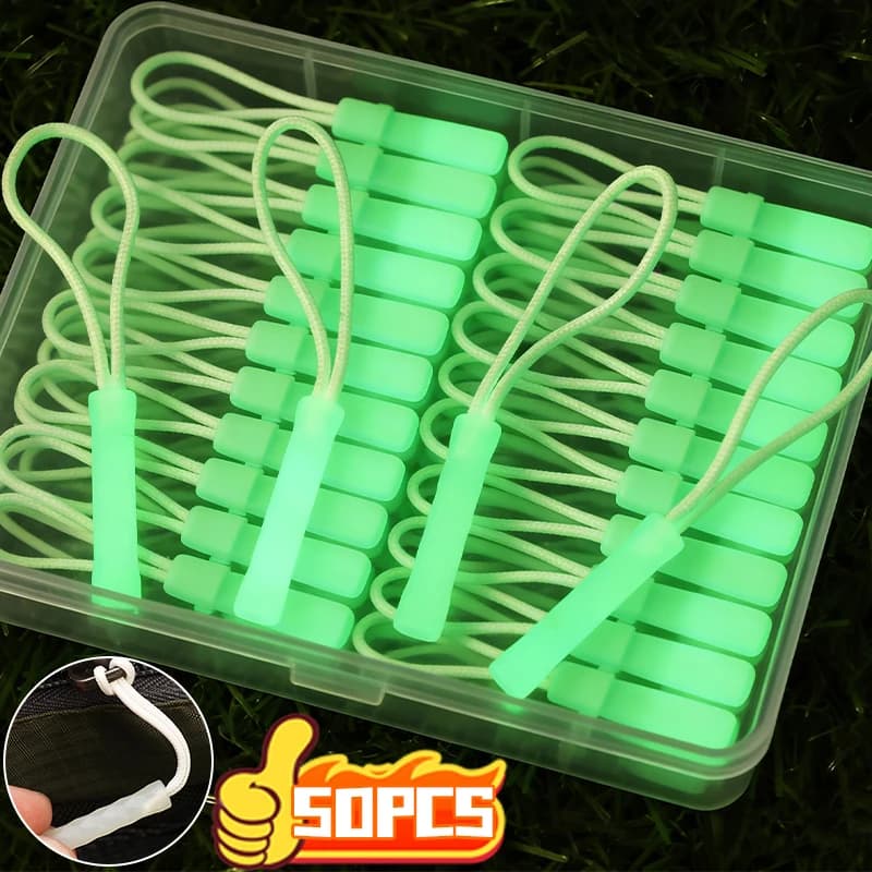 50/1x Luminous Zipper Puller Glow in The Dark Zipper Slider Backpack Tent Marker Travel Luggage Antiloss Pull Rope Buckle Supply