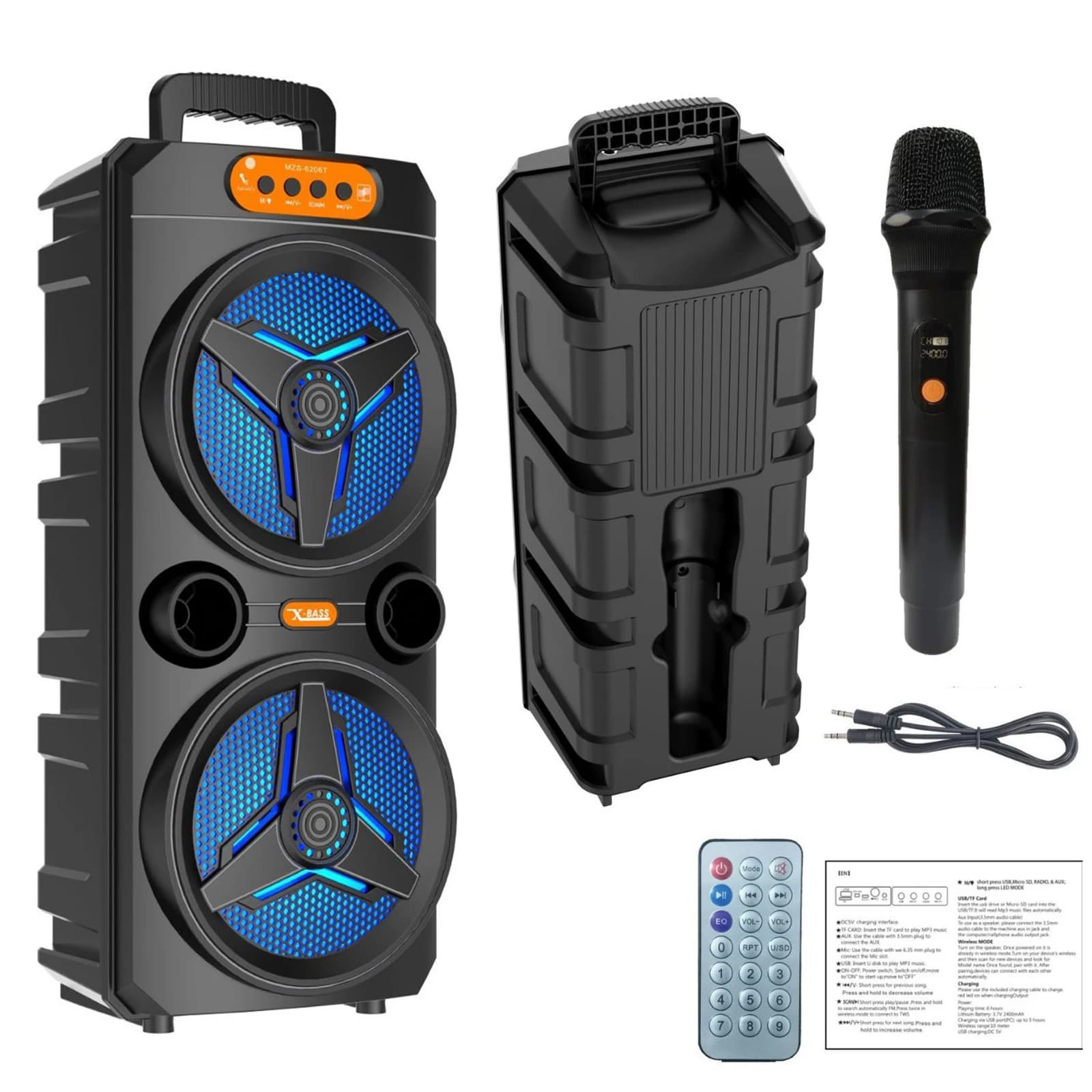 Altoparlante Bluetooth con Microfono Wireless, Speaker per Esterni con Supporto TWS/AUX/USB/Scheda TF/Radio FM per Feste, Campeggio e Giardino