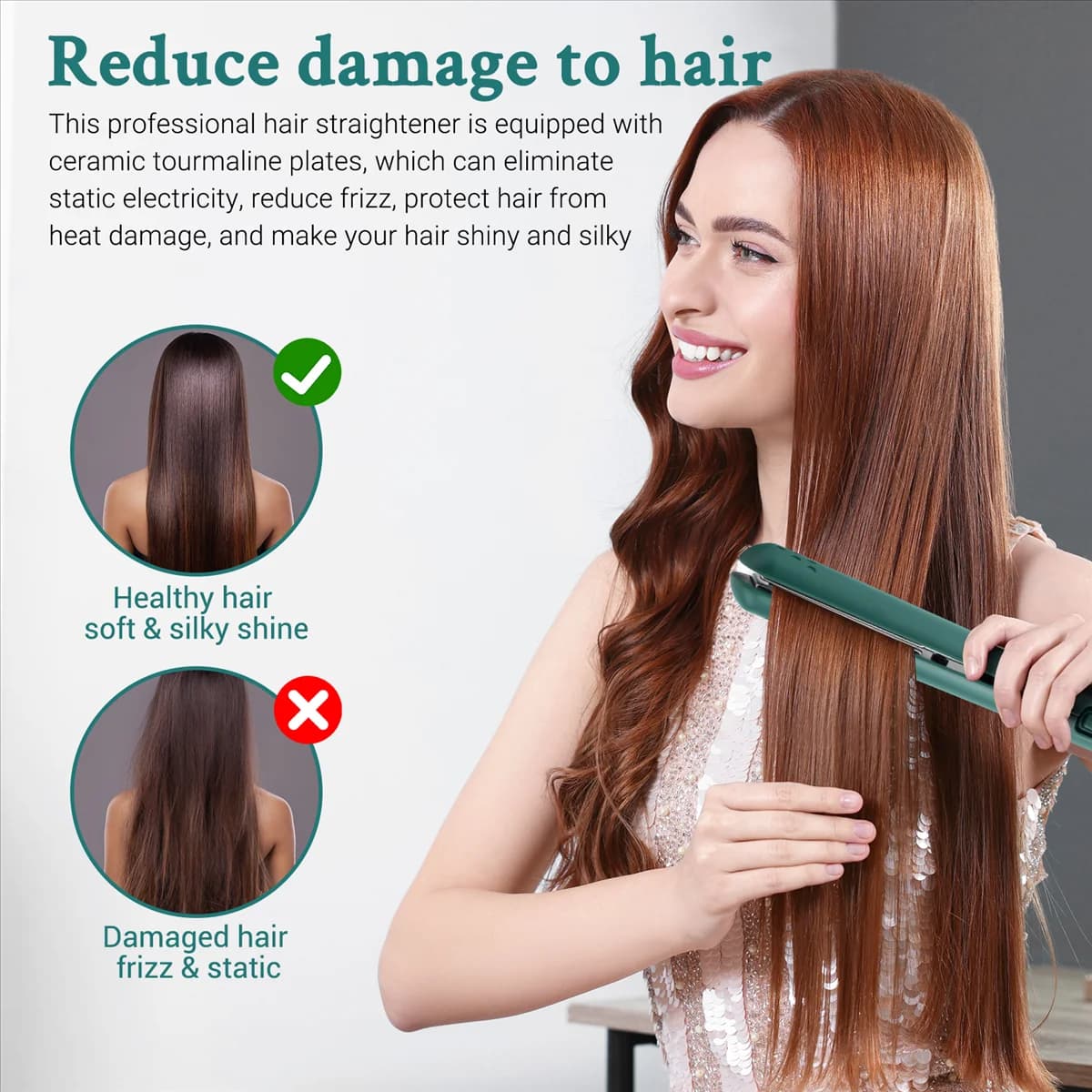 NN89R USB cable Mini portable hair plate for straight hair curlers and double-use curlers for students Green