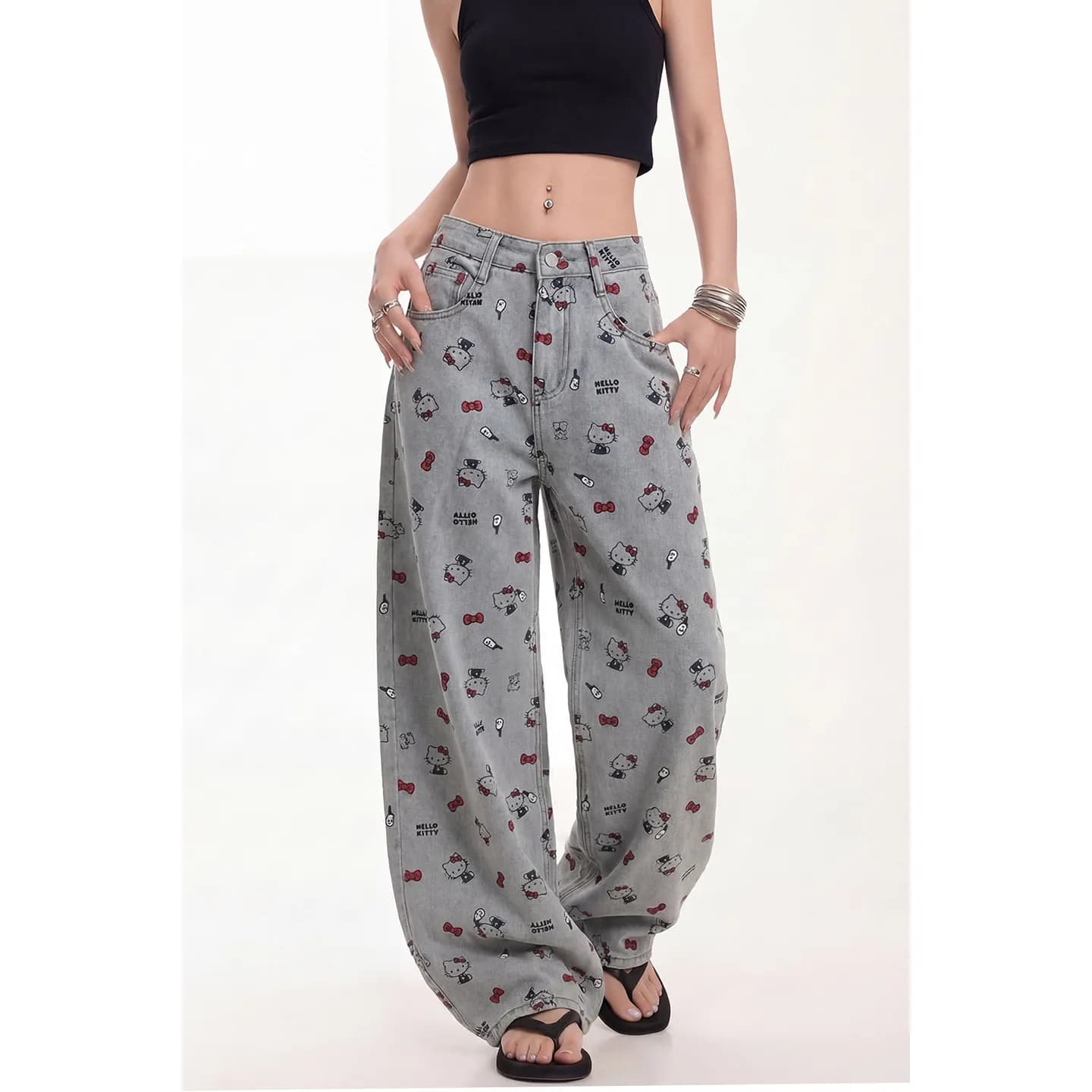 Jeans a gamba dritta dimagranti a vita alta grigi alla moda primavera estate nuovo arrivo stile coreano casual comodi traspiranti