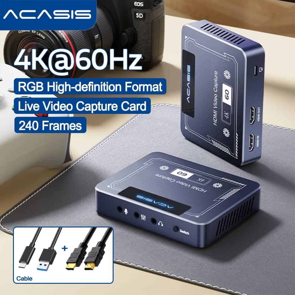 Scheda di acquisizione video ACASIS 4K HDMI con effetti di illuminazione RGB e ventola di raffreddamento per iPad, computer, fotocamera, PC Live