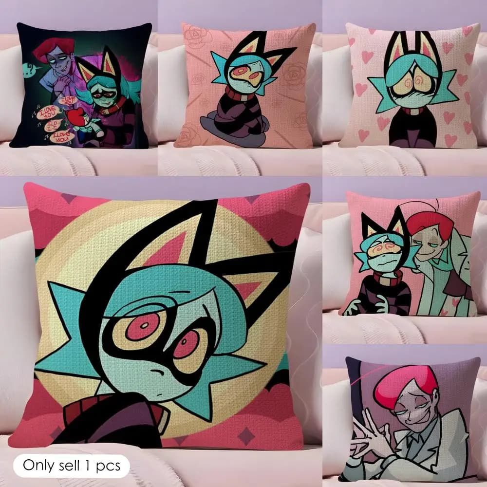 Psychocuties Mimi Fodera per cuscino in tessuto di lino ventilato con stampa fronte-retro, fodera protettiva per cuscino, decorazione per la casa e il divano