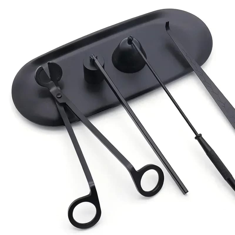 2026 New Model 3Styles Black Candle Accessory Set, Wick Trimmer, Candle Extinguisher, Tray & Hook Tools for Scented Candle Care