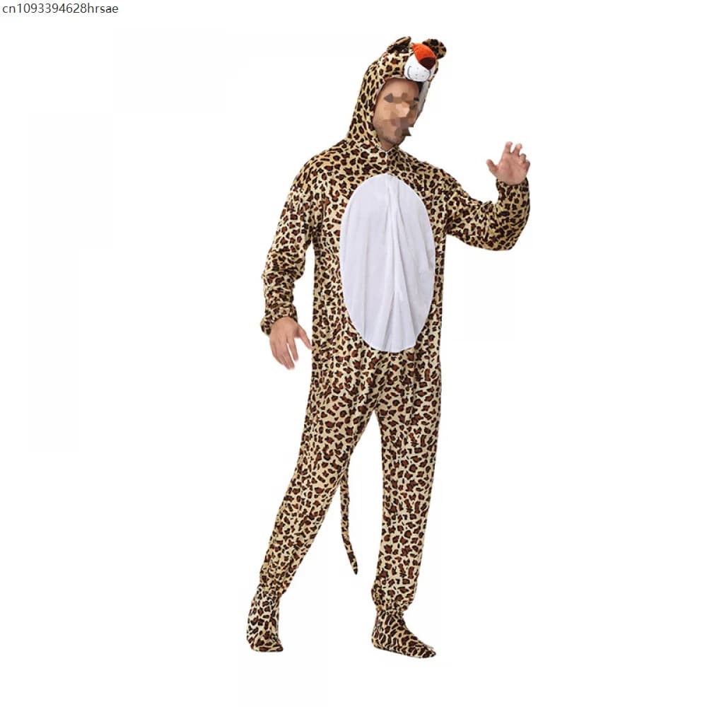 Animal Leopard Bear Jumpsuit Onesies One Piece Pajamas for Women and Men Halloween Party Carnivel Leopard Cosplay Costume
