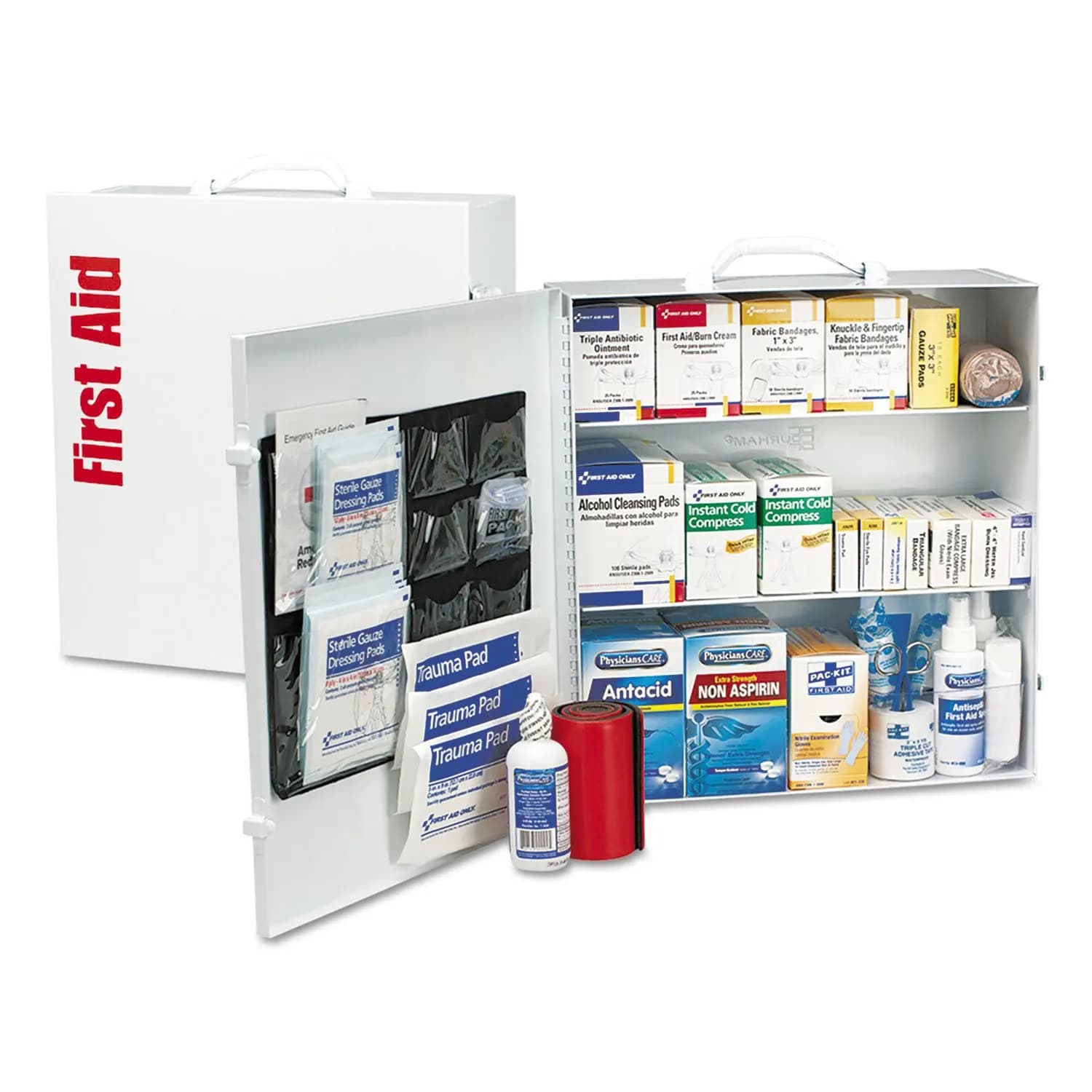 Kit di Pronto Soccorso a 3 Ripiani per Aziende, 676 Pezzi, Armadietto Metallico da Parete, Conforme OSHA