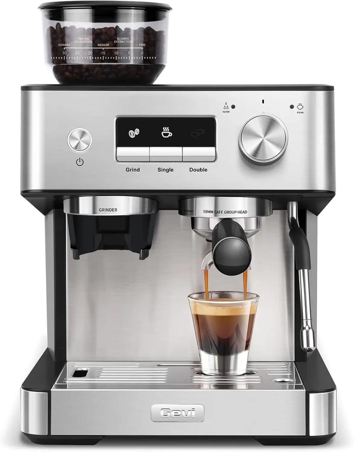 Black Espresso Machine for Home, Stainless Steel, Original Brewing