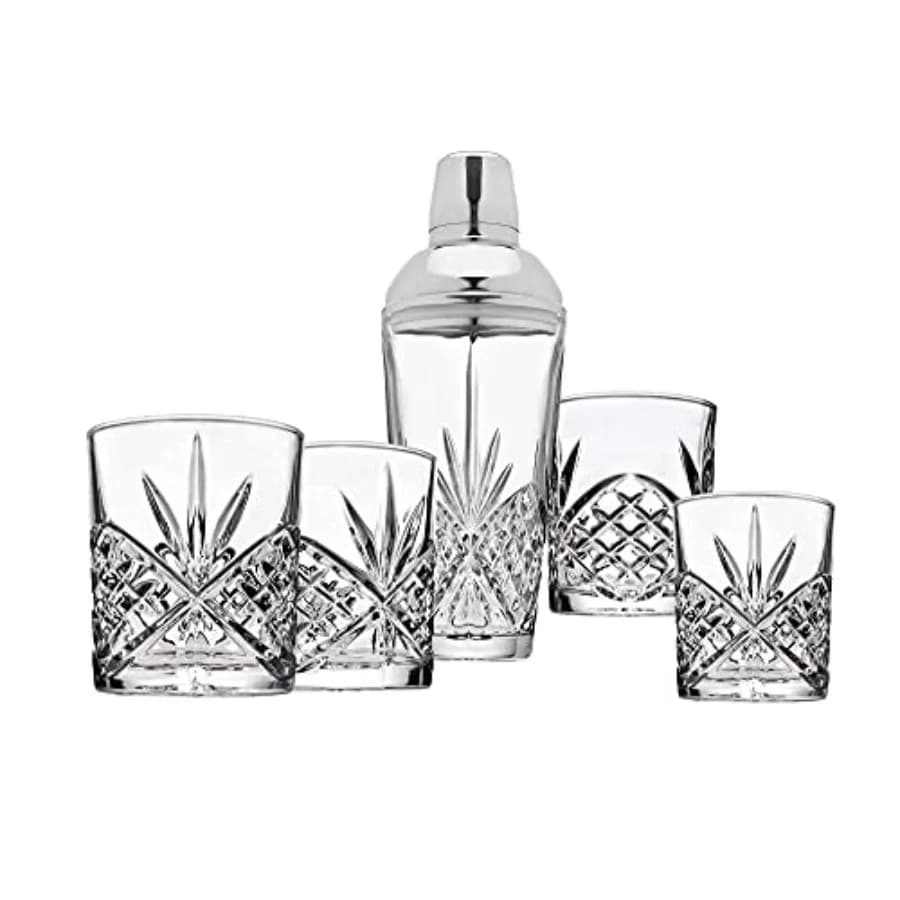 Set da Bar con Shaker per Martini e 4 Bicchieri da Whisky Old Fashioned, Collezione Dublin