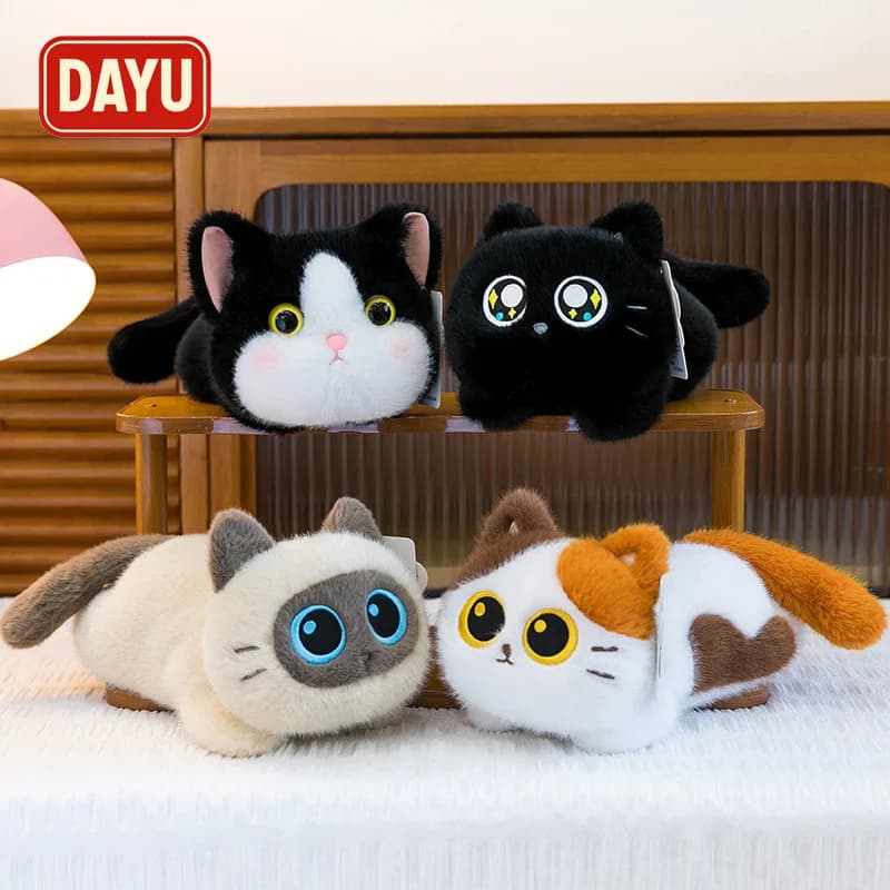 Simpatico gatto sdraiato in peluche Gatto nero Calico Siamese Morbido peluche Comfort Doll Regalo per ragazze
